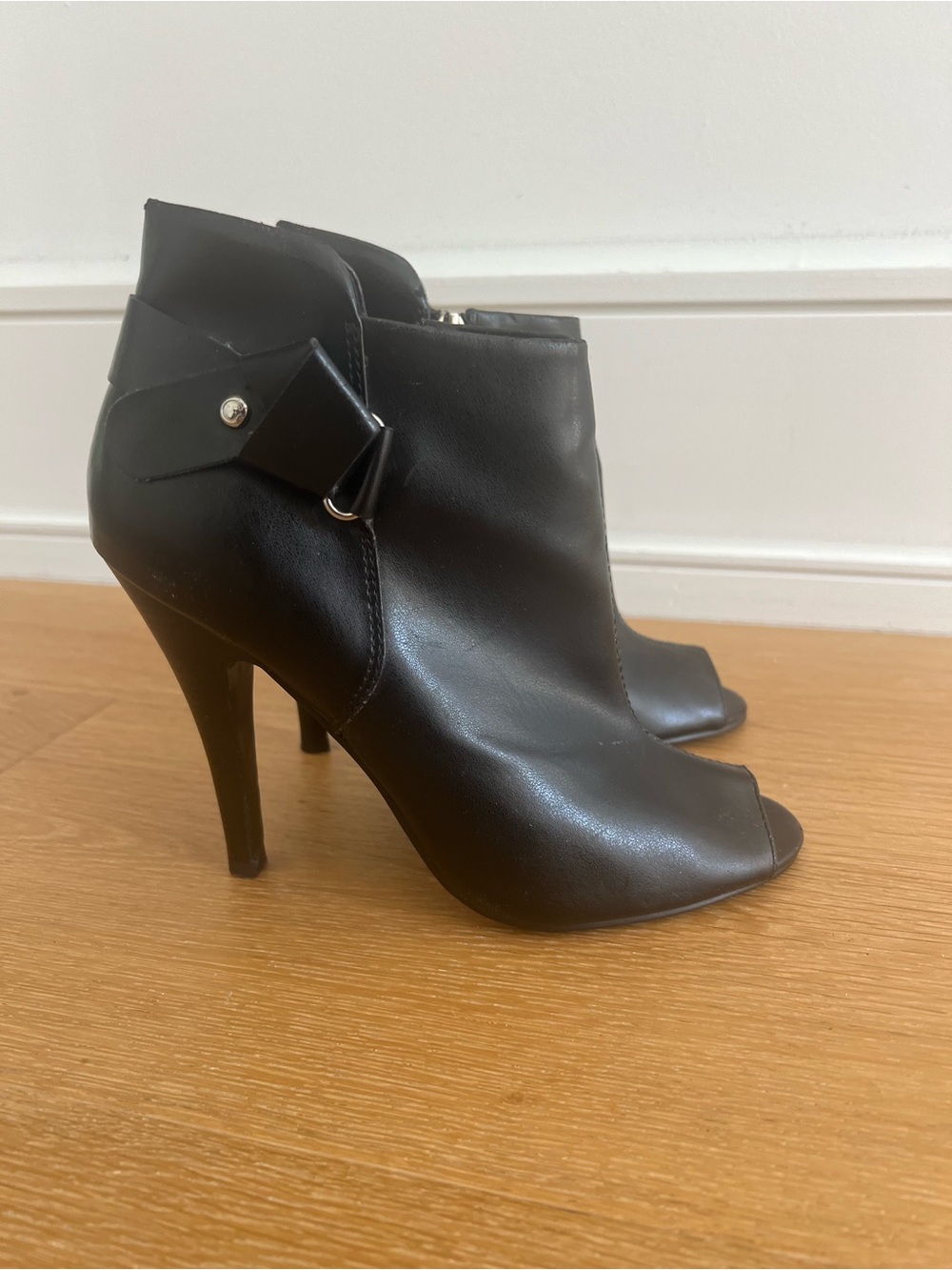 Guess Black Peep-Toe Heeled Ankle Booties